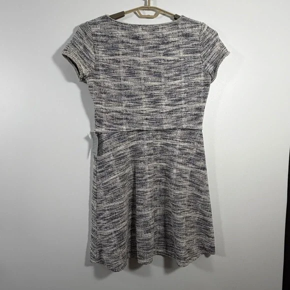 Max Studio Tweed Fit Flare Dress Short Sleeve Textured Blue White Black Sz L NWT - Picture 7 of 8